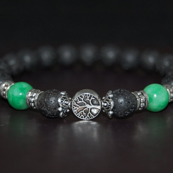 Tree of Life Bracelet,Lava Bracelet,Lave and Jade Beaded Bracelet - Picture 1 of 2